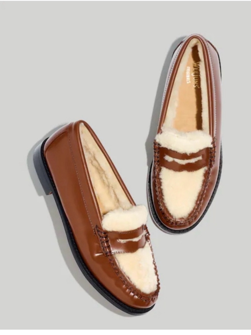 GH Bass & Co Whitney Brown Shearling-Lined Penny Loafers